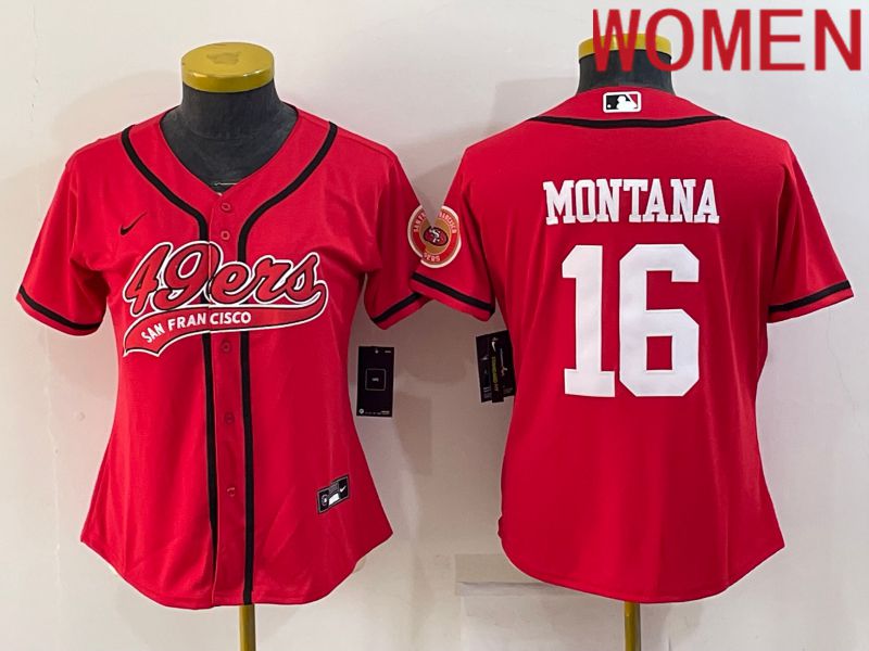 Women San Francisco 49ers 16 Montana Red 2022 Nike Co branded NFL Jerseys